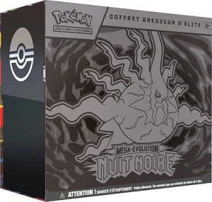 Coffret ETB Nuit Noir 1,9 Pokémon : Coffret Dresseur d’élite Méga-Évolution – Nuit Noire (1 Carte Promo entièrement illustrée, 9 boosters et des Accessoires de Jeu Premium)
